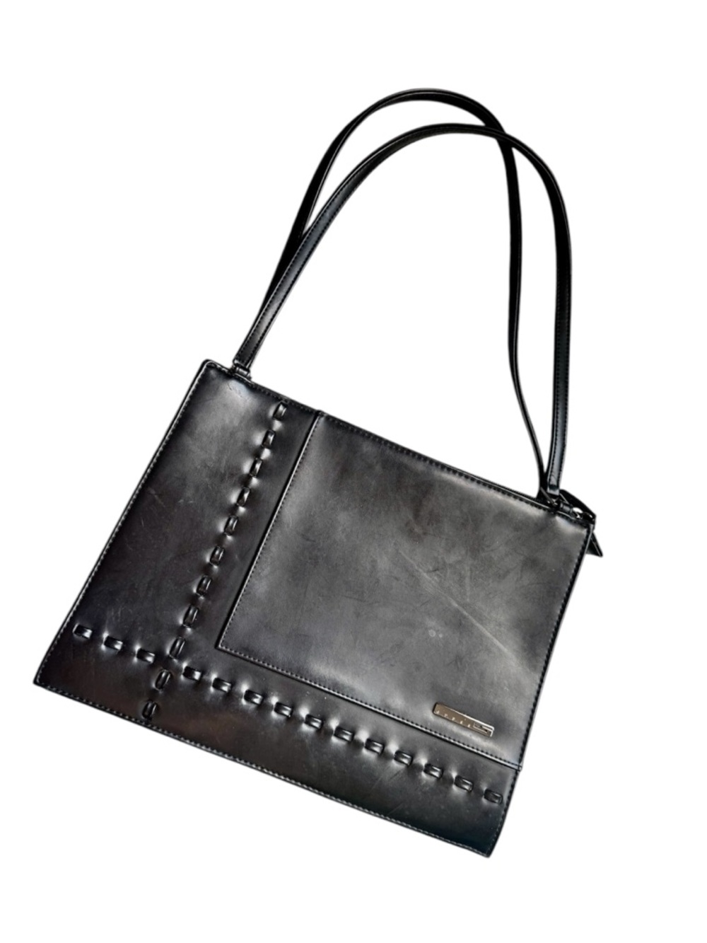 Y2K GUESS Black Shoulder Bag Minimalist Stitch Detail Vintage